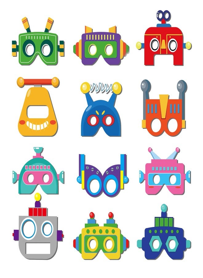 Lide Road 12 PCS Robot Paper Masks Birthday Party Cosplay Masks for Birthday Partys Bots Party Supplies Gift Robots Favor Cosplay Dress up Costumes for Kids Boy Girl Favors - Image 1